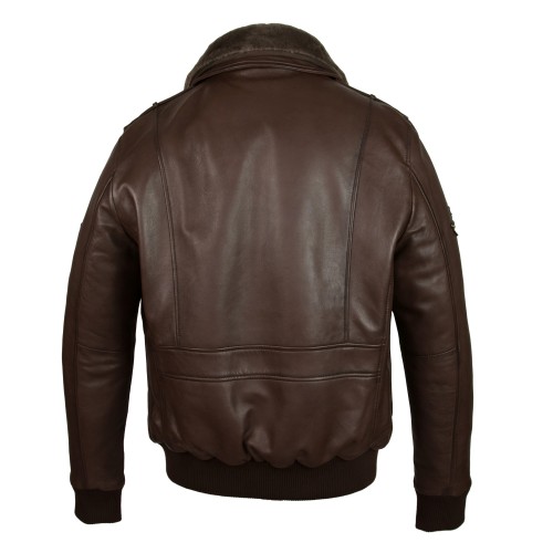 Veste en cuir avec patchs style aviateur avec col amovible Zerimar - 2
