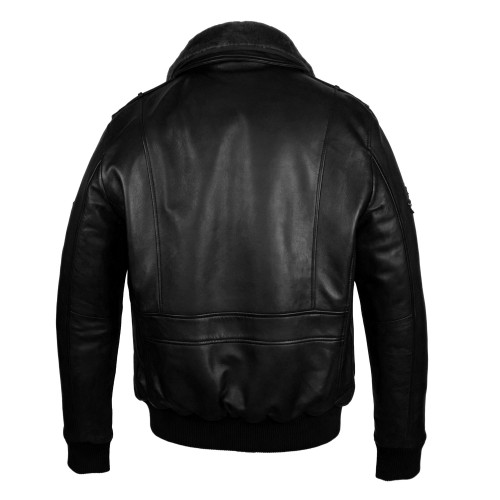 Veste en cuir avec patchs style aviateur avec col amovible